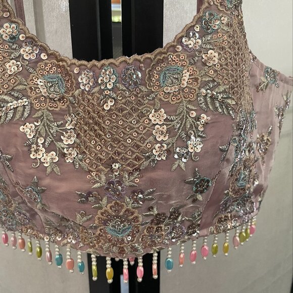 Dusty Purple Embroidered Organza Lehenga - Picture 8 of 16